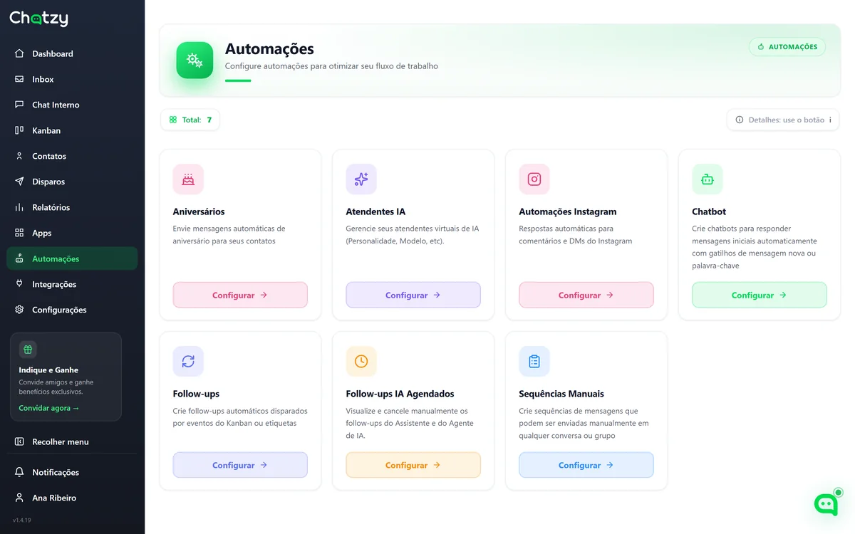 Automação de WhatsApp no Chatzy