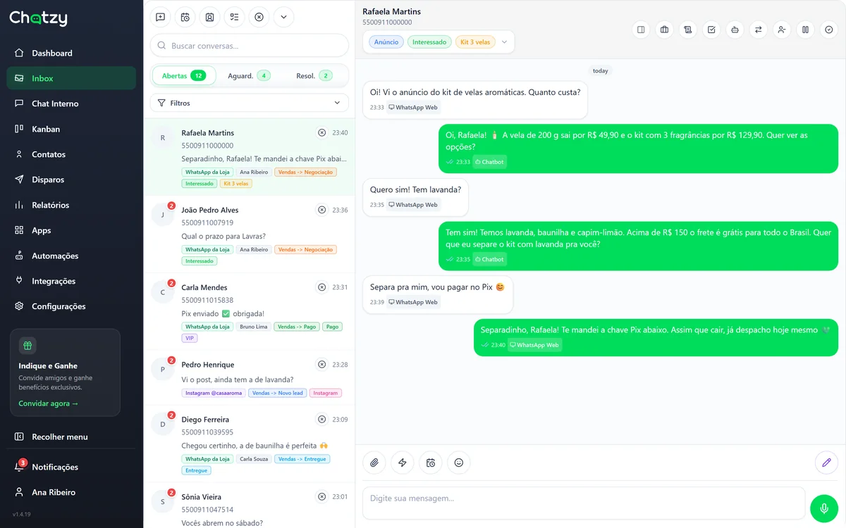 Multiatendimento no WhatsApp no Chatzy